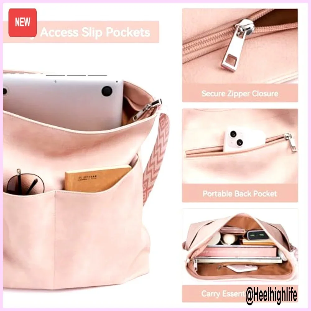 Large Vegan Leather Hobo Bag Crossbody Tote for Laptop Travel Work
